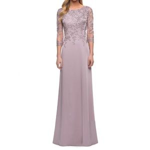 La Femme Lace Detailing Jersey Gown Size 4 Nwot $535